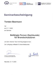 Zertifikat Torsten Brandschutztueren